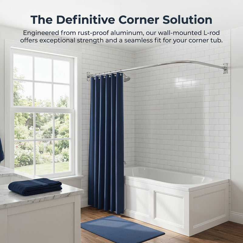 L-Shaped Corner Shower Curtain Rod | Rustproof Aluminum Wall Mount