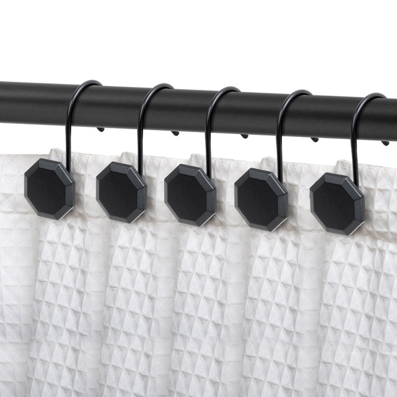 Octagon Shower Curtain Hooks - Rustproof Zinc Alloy Bathroom Set