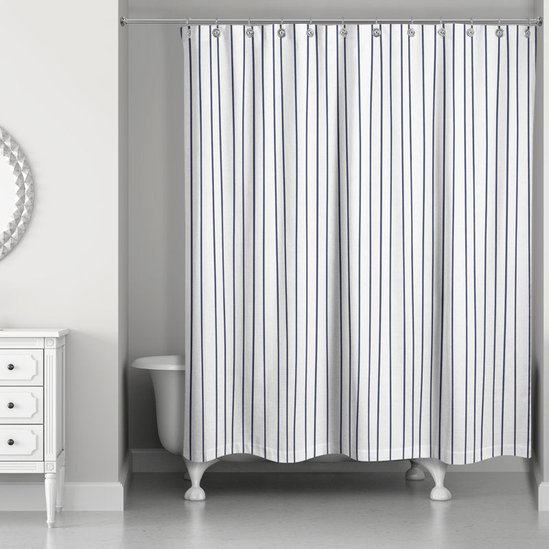 Striped Polyester Shower Curtain - Navy Blue Bathroom Decor