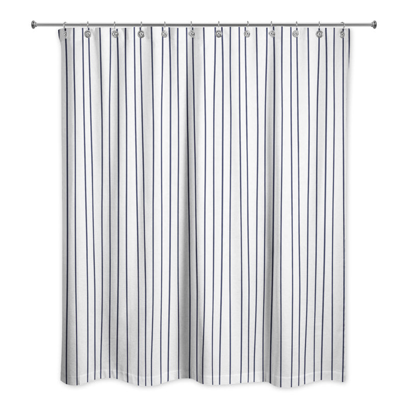 Striped Polyester Shower Curtain - Navy Blue Bathroom Decor