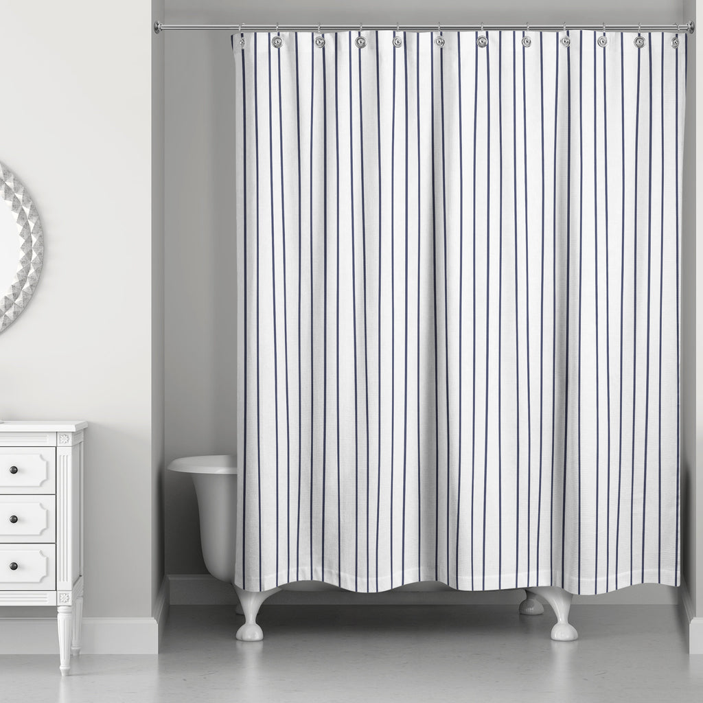 Striped Polyester Shower Curtain - Navy Blue Bathroom Decor