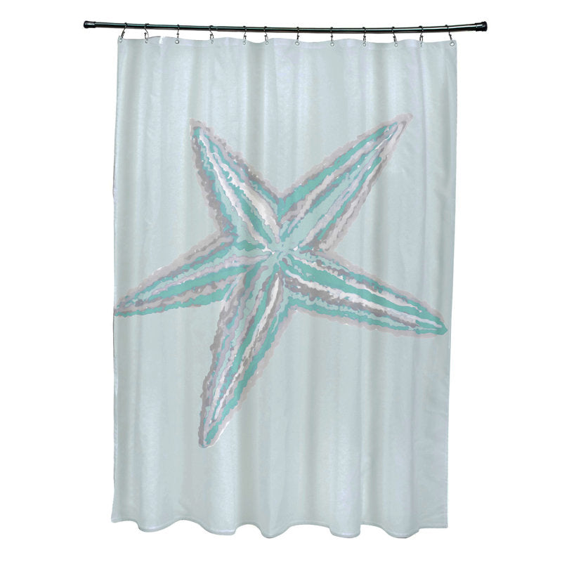 Aqua Floral Shower Curtain - Decorative Fabric Bathroom Accessory