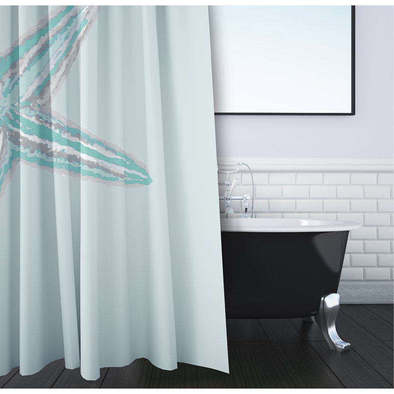 Aqua Floral Shower Curtain - Decorative Fabric Bathroom Accessory