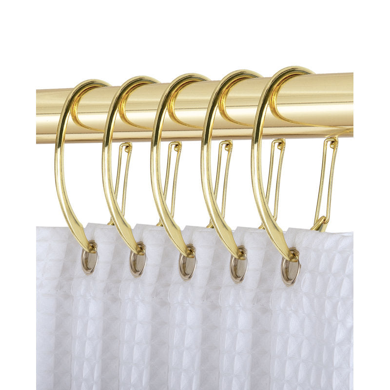 Gold Zinc Alloy Shower Curtain Hooks - Set of 12 Bathroom Rings