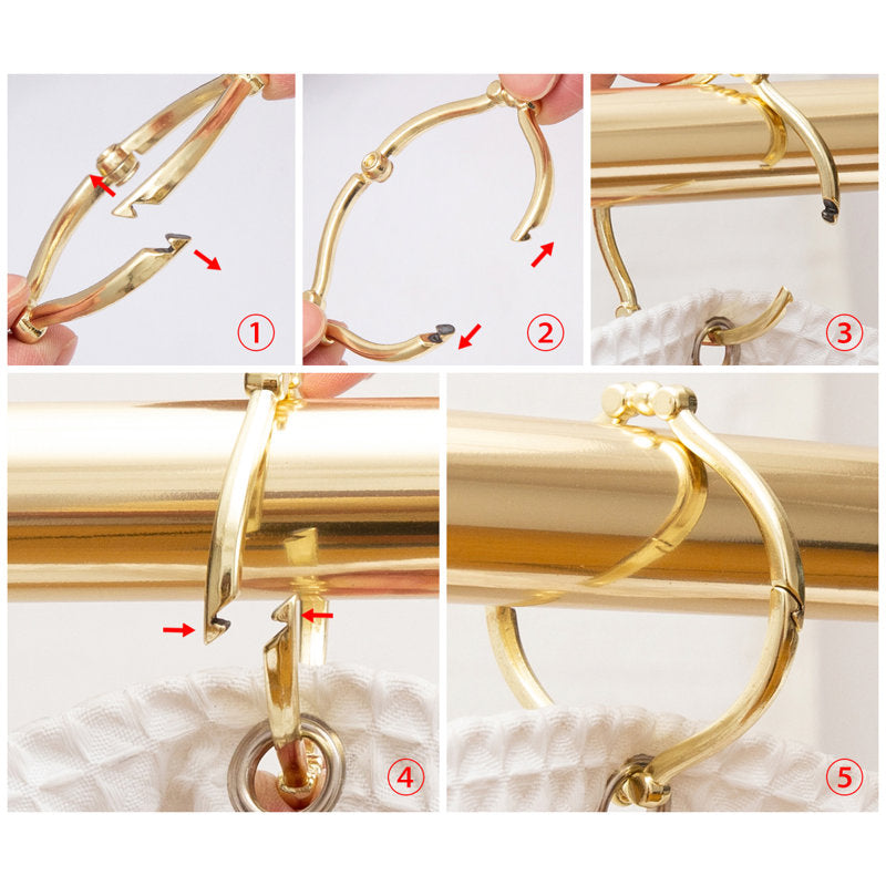 Zinc Shower Curtain Hooks - Rust-Proof Gold Set of 12 for Bathroom