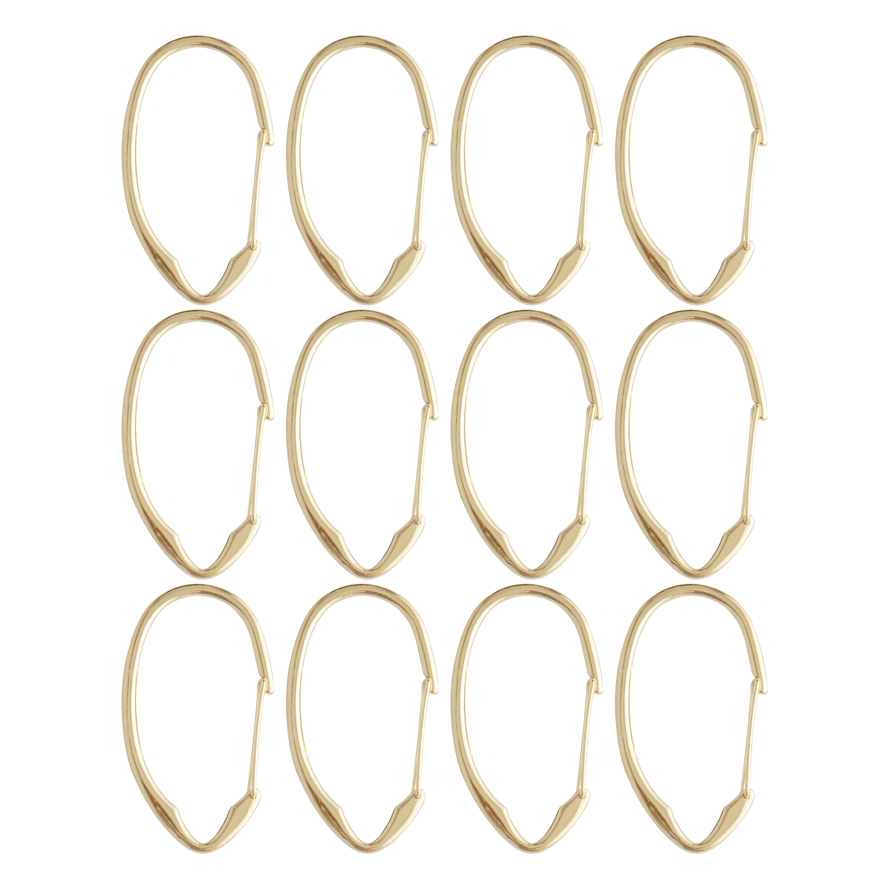 Gold Zinc Alloy Shower Curtain Hooks - Set of 12 Bathroom Rings