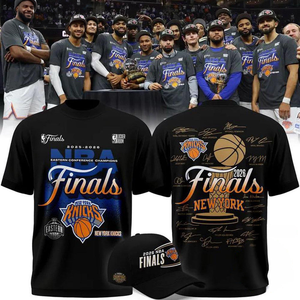 NY Knicks Finals Merch 2026 Eastern Conference Champions Locker Room Team Signatures Winner Shirt