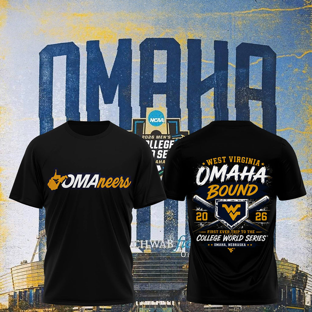 West Virginia Mountaineers 2026 Baseball Mens College World Series Omaneers T-Shirt Fan Gear