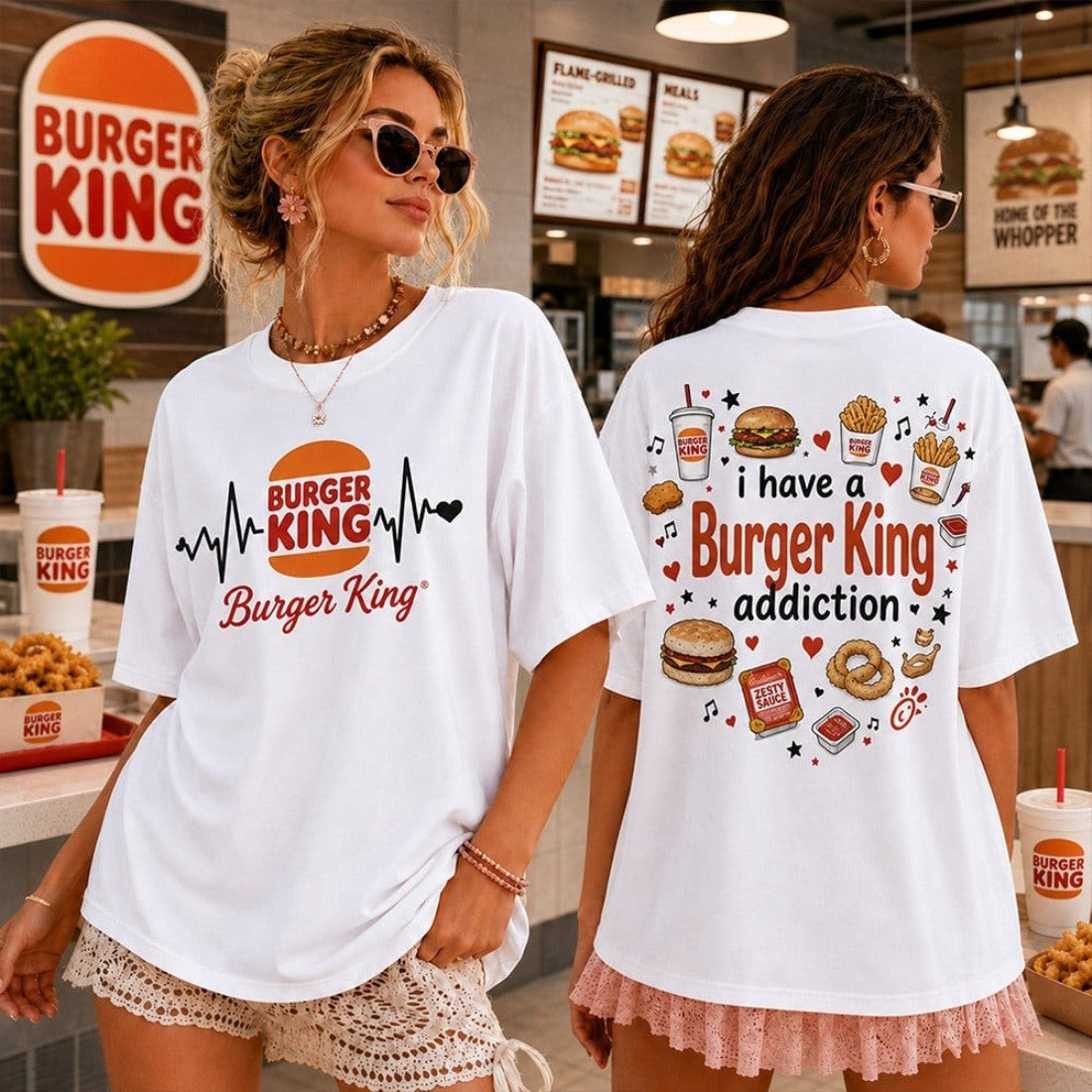 Heartbeat Lover I Have A Burger King Addiction T-Shirt Funny Shirt Food Lover Gift For Her