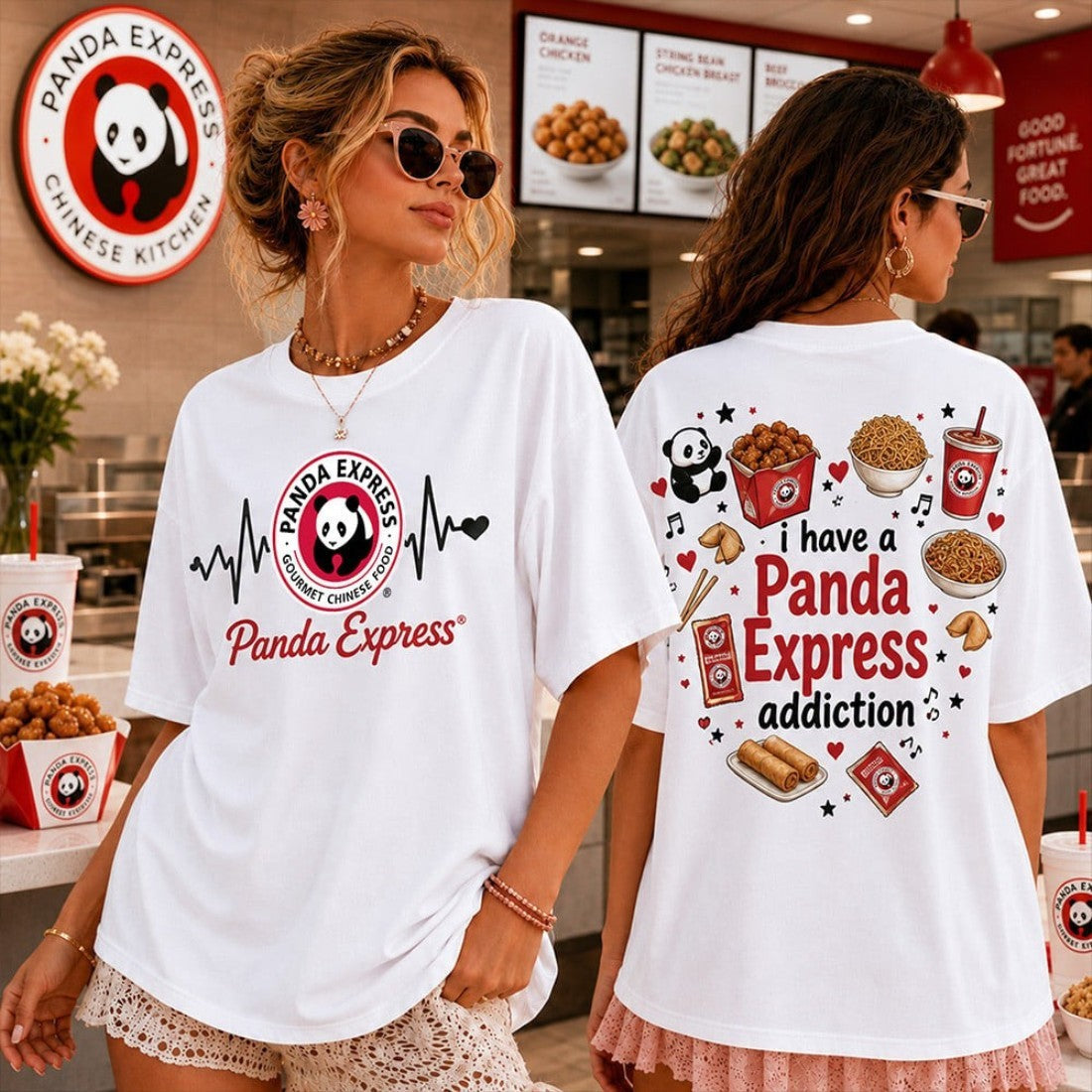 Heartbeat Lover I Have A Panda Express Addiction T-Shirt Present For Besties