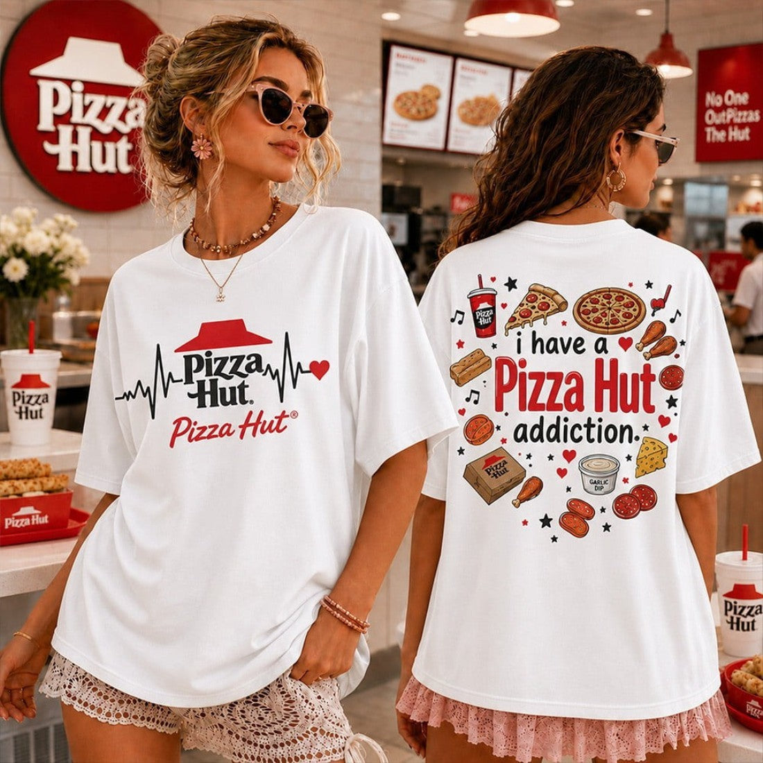 Heartbeat Love I Have A Pizza Hut Addiction T-Shirt Fun Shirt Gift For Girlfriend