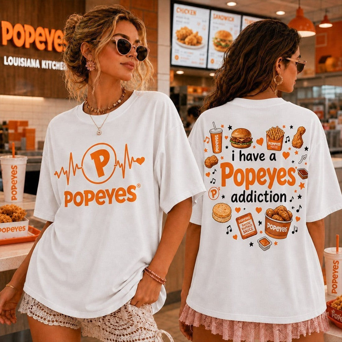 Heartbeat Lover I Have A Popeyes Addiction T-Shirt Popeyes Merch Birthday Ideas For Her
