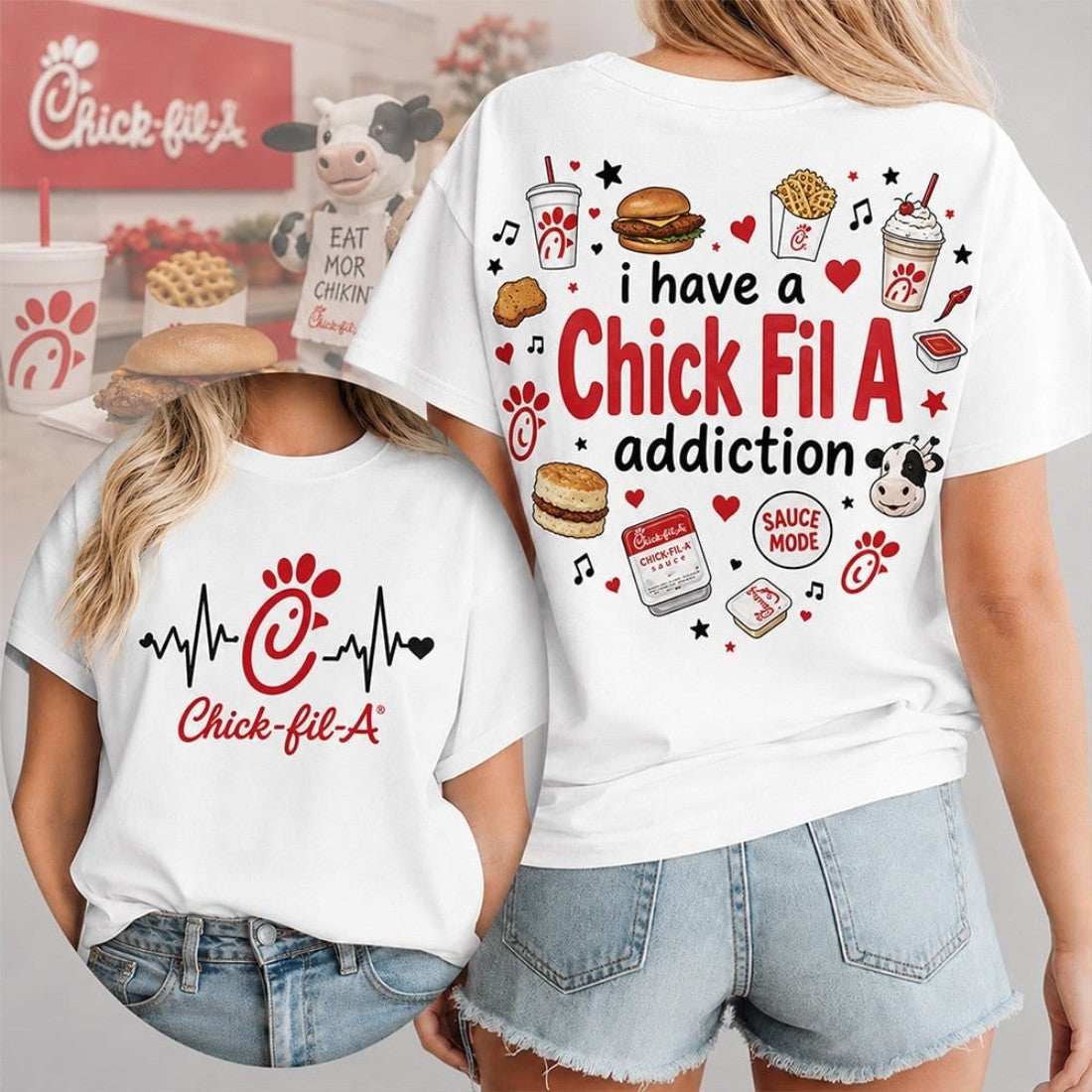 Heartbeat Lover I Have A Chick Fil A Addiction T-Shirt Funny Gift For Fast Food Fans