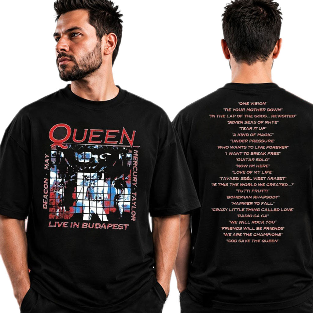 Queen Merch Budapest 40th Anniversary Tracklist Graphic T-Shirt Presents For Rock Lovers