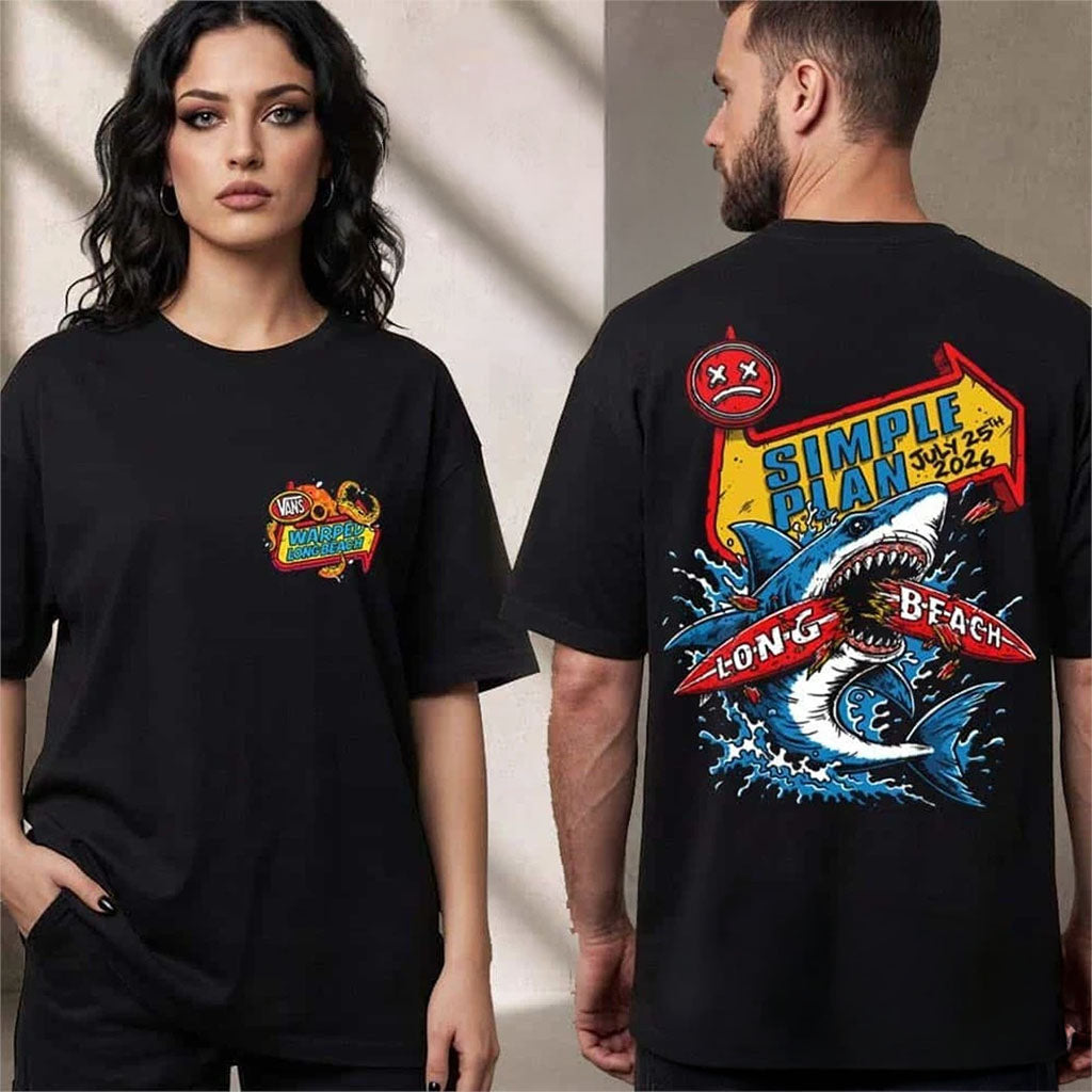 Simple Plan Long Beach California 2026 Merch Vans Warped Tour T-Shirt Gift For Music Fans