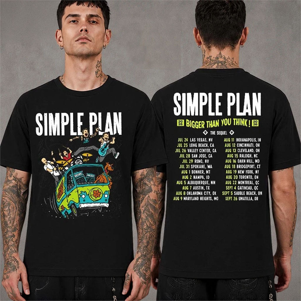Simple Plan Bigger Than You Think Tour 2026 Merch Scooby-Doo The Mystery Machine With Dates Shirt