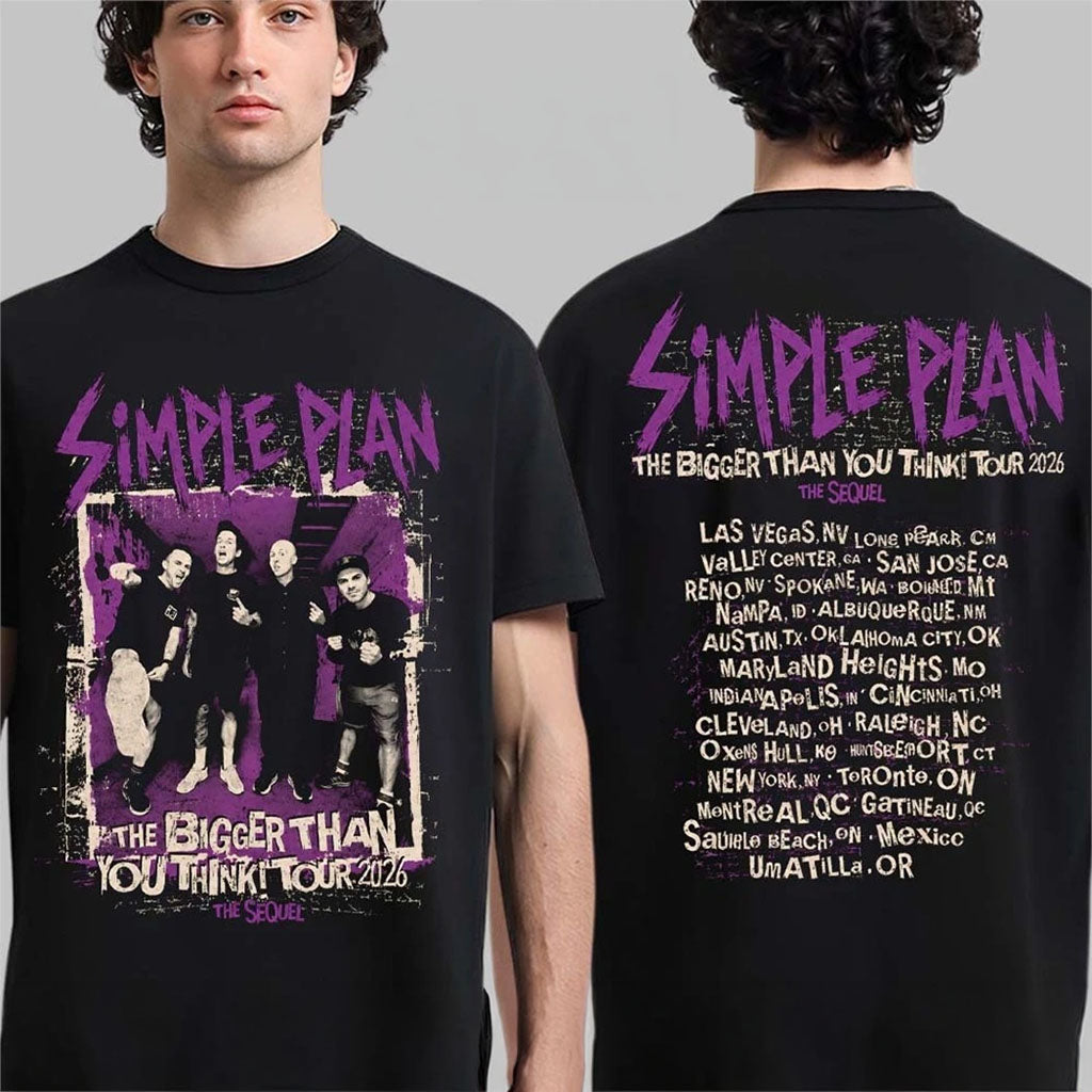 Simple Plan The Bigger Than You Think Tour 2026 The Sequel Merch Band Photo With Cities List Shirt