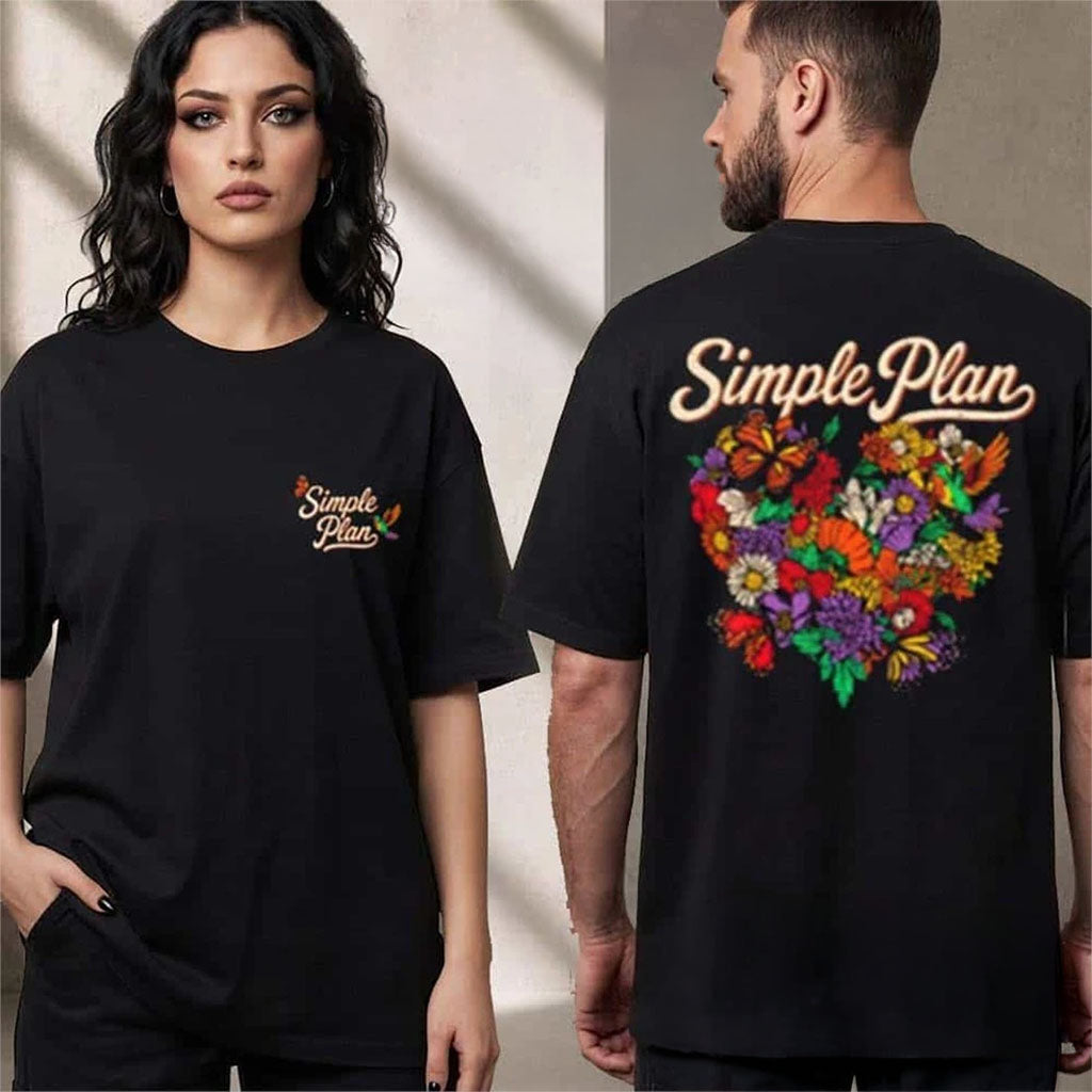 Simple Plan Bigger Than You Think Tour 2026 Flowers Hearts Shirt Simple Plan Merch Fan Gifts