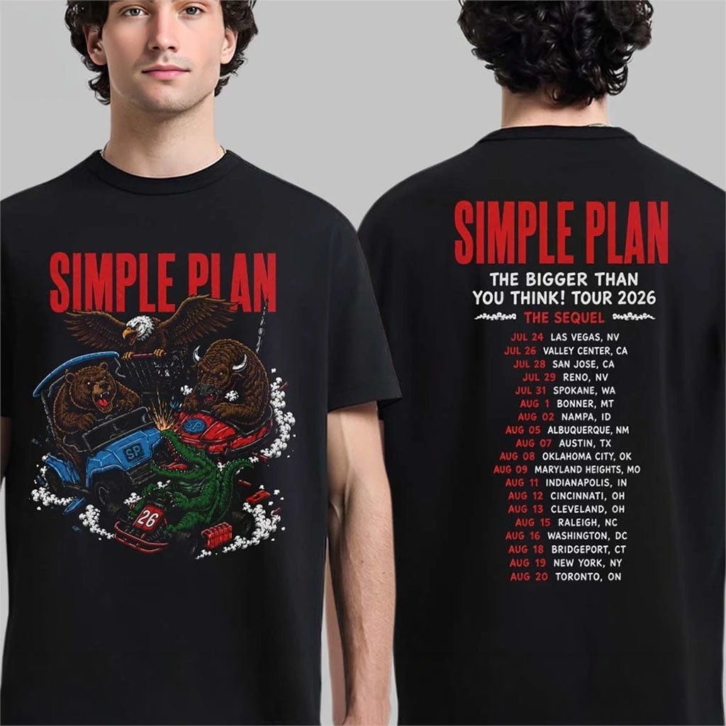 Simple Plan The Bigger Than You Think Tour 2026 Merch Wild Animal Bumper Car Art With Dates Shirt