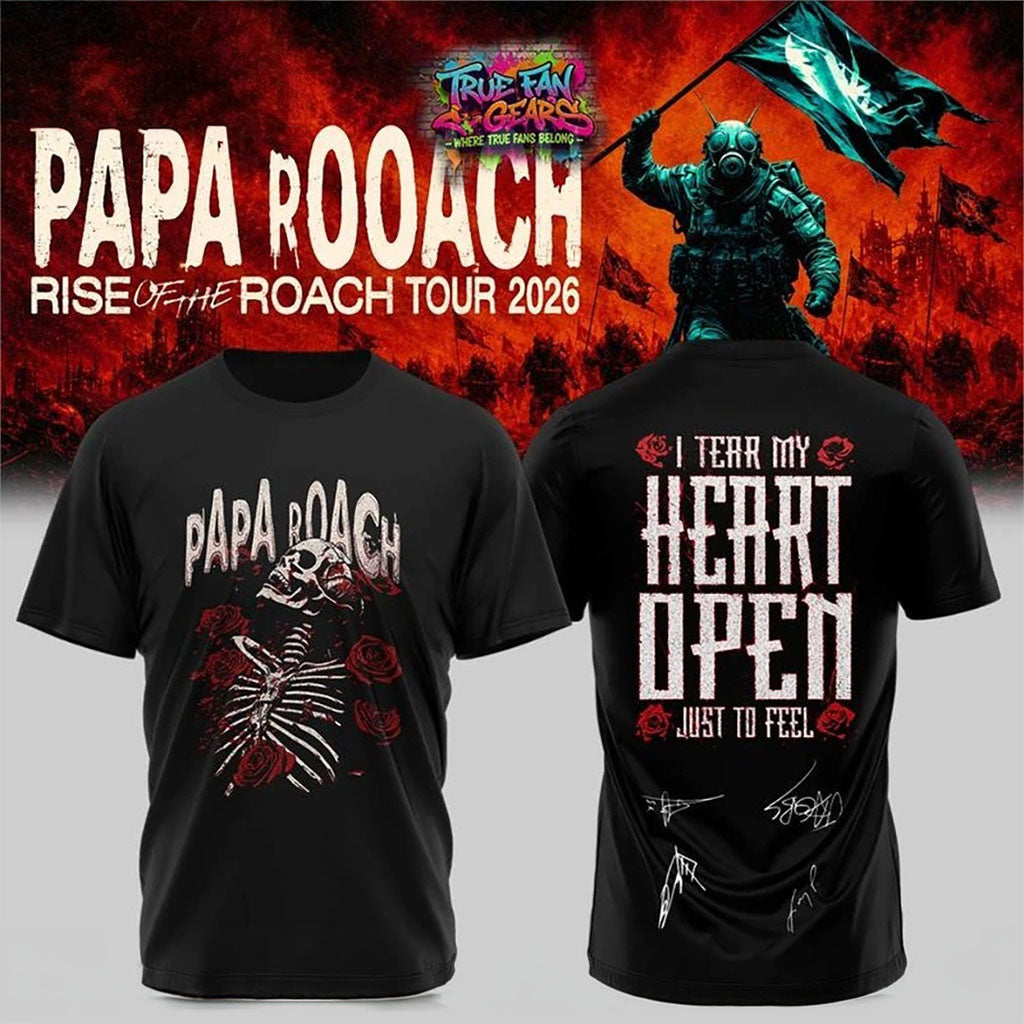 Papa Roach Merch 2026 I Tear My Heart Open Rise Of The Roach World Tour Shirt Rock Fan Gifts