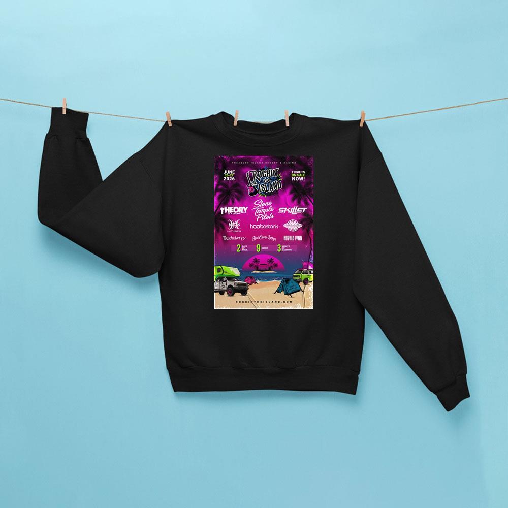 Rockin The Island 2026 Music Festival Sweatshirt Black Music Gift Ideas For Guys