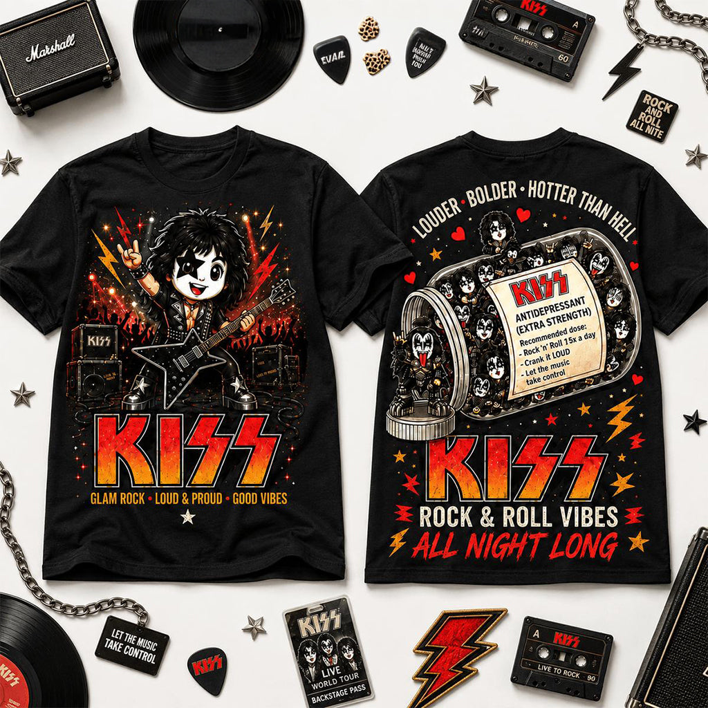 KISS Rock And Roll Vibes All Night Long T-Shirt 2026 KISS Band Merch Gifts For Music Lovers