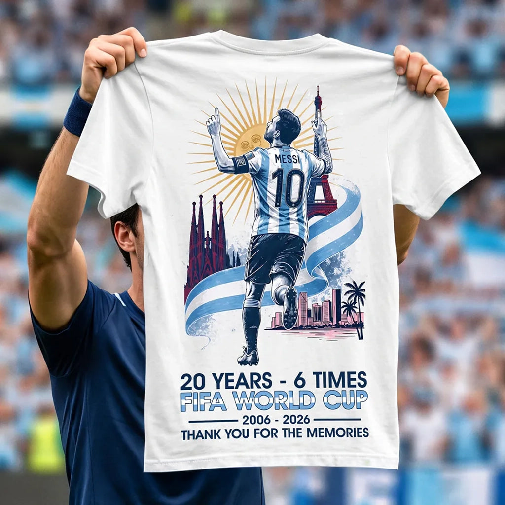 Lionel Messi 20 Years 6 Times FIFA World Cup 2006 2026 White T-Shirts Lionel Messi Merch Gifts