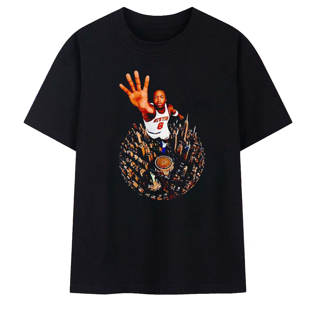OG Anunoby New York Knicks 8 Reaching Over NYC Skyline T-Shirt NY Knicks Merch Fans Gifts