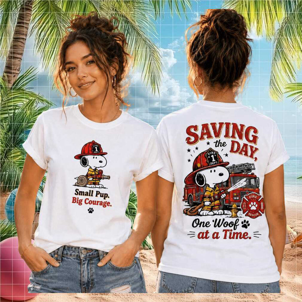 Snoopy Firefighter Saving The Day One Woof At A Time T-Shirt Funny Snoopy Shirt Fireman Gifts