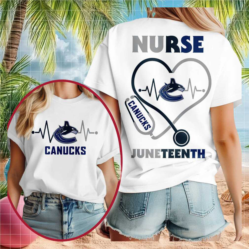 Vancouver Canucks Juneteenth Nurse Heart Stethoscope Shirt 2026 Vancouver Canucks Merch Gifts