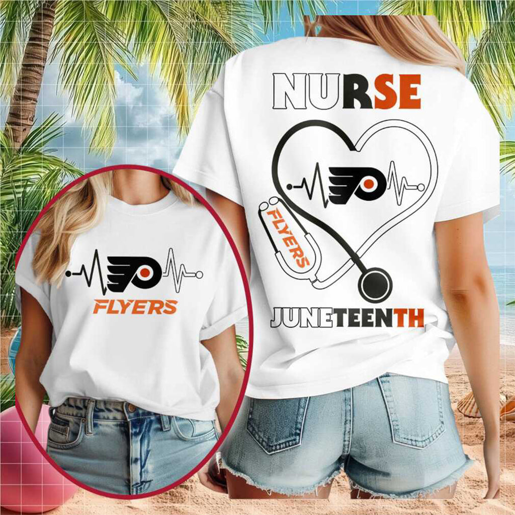 Philadelphia Flyers Nurse Juneteenth 2026 Heart Stethoscope Shirt Flyers Merch Hockey Fan Gifts