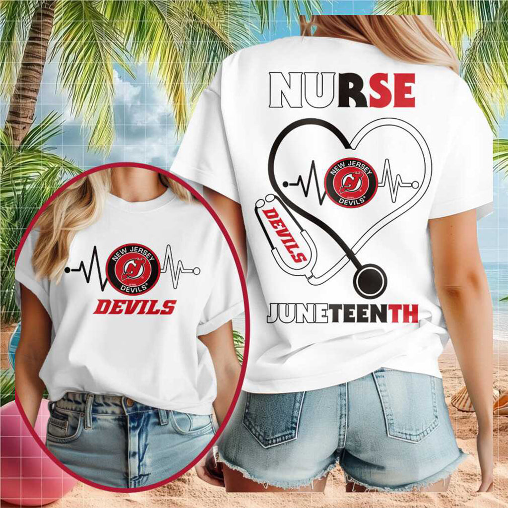 New Jersey Devils Juneteenth Nurse Heart Stethoscope Shirt 2026 NJ Devils Merch Fan Gifts