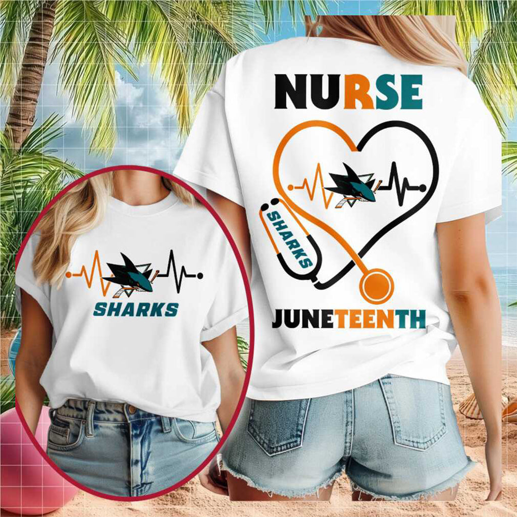 San Jose Sharks Nurse Juneteenth 2026 Heart Stethoscope Shirt SJ Sharks Merch Hockey Lover Gift
