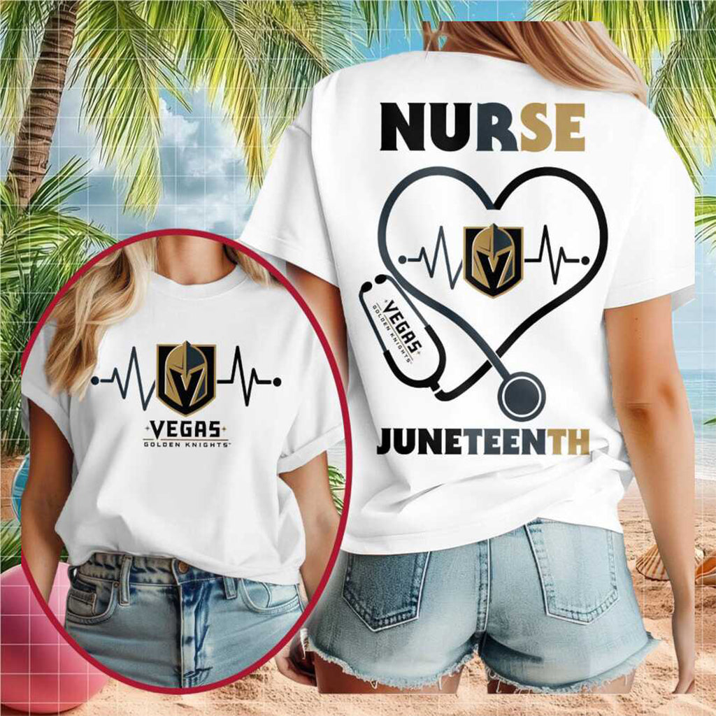 Vegas Golden Knights Hockey Nurse Juneteenth 2026 Heart Stethoscope Shirt Knights Merch Gifts