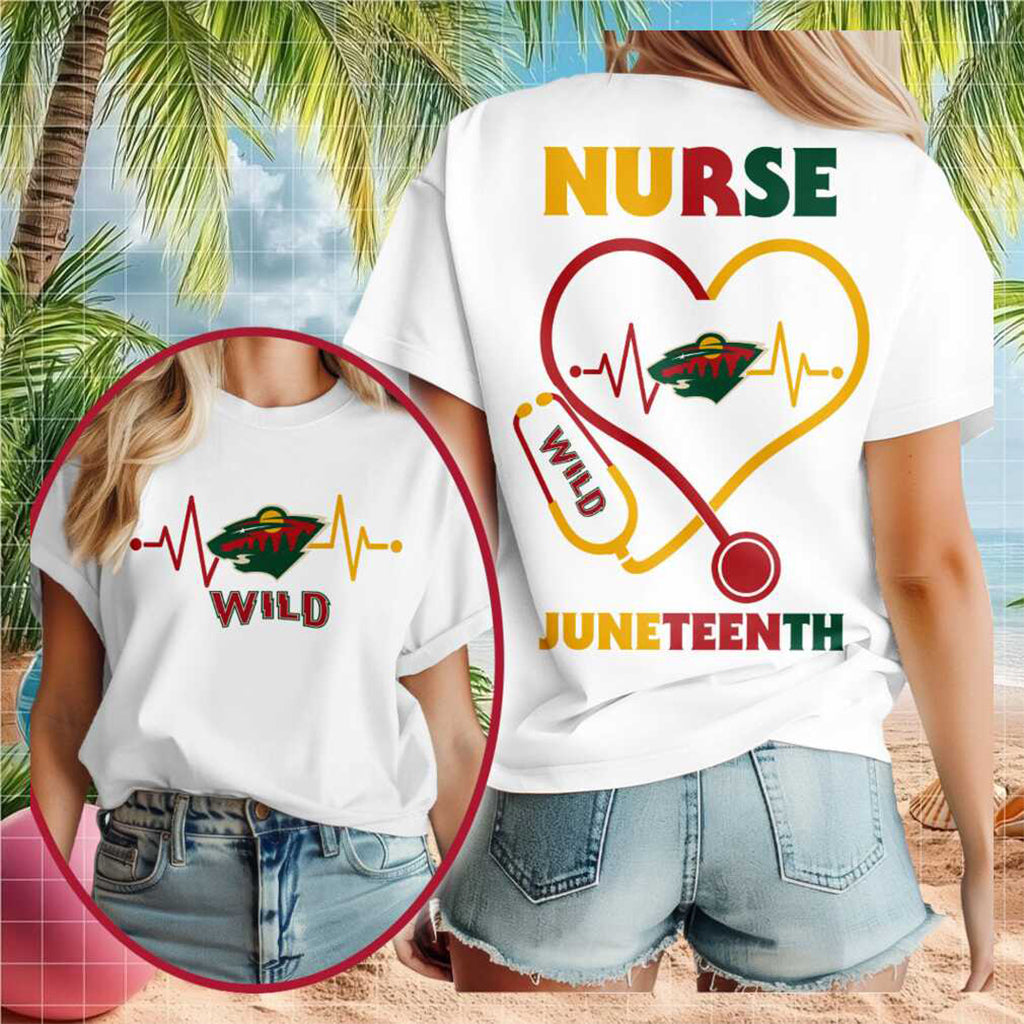Minnesota Wild Hockey Nurse Juneteenth 2026 Heart Stethoscope Shirt Minnesota Wild Merch Gifts