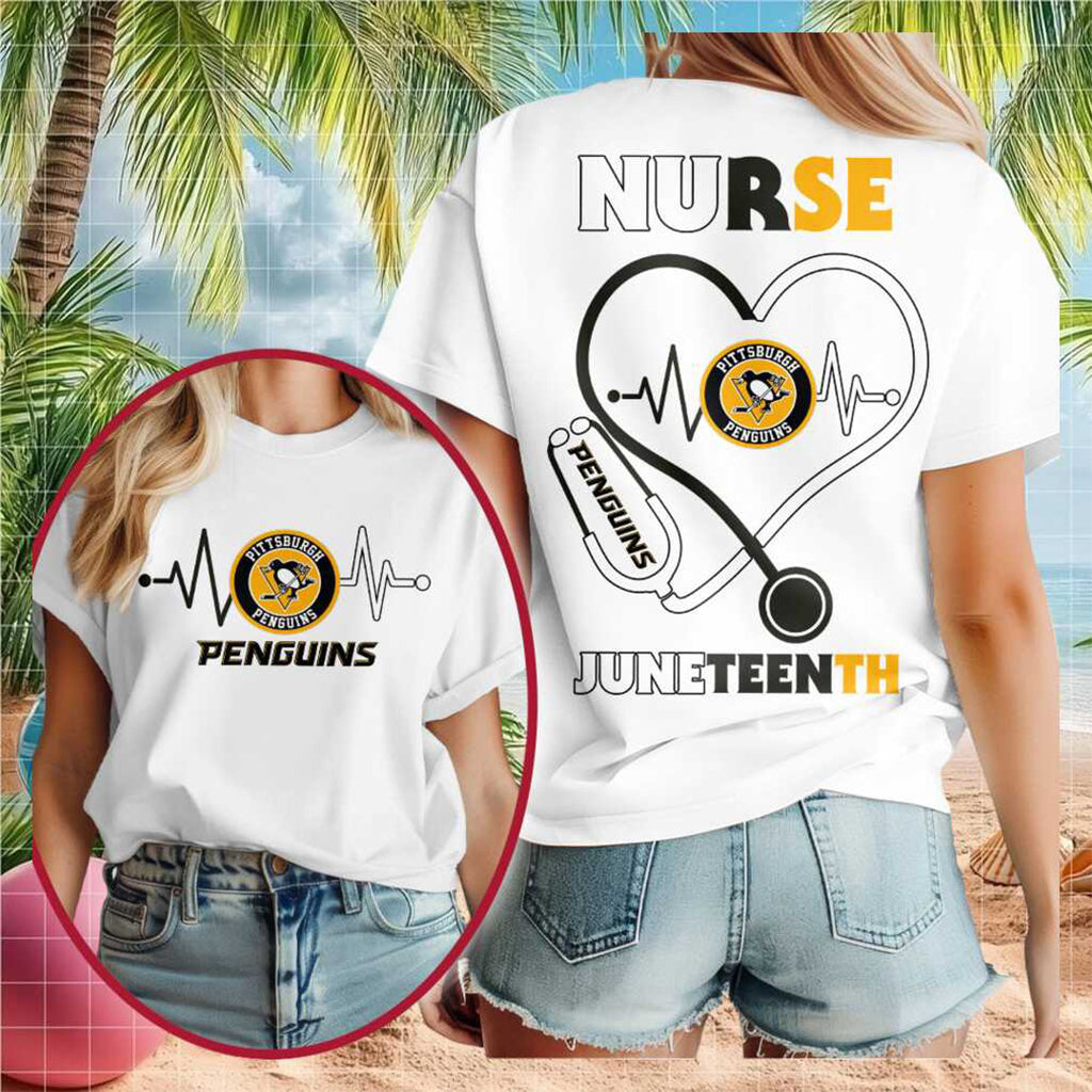 Pittsburgh Penguins Nurse Juneteenth 2026 Heart Stethoscope Shirt Penguins Merch Fan Gifts