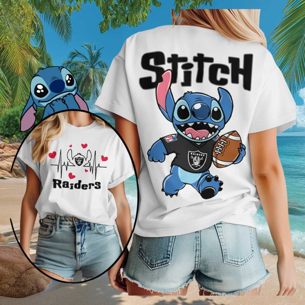 Las Vegas Raiders Stitch Football Heartbeat T-Shirt Raiders Merch Football Fan Gift Ideas