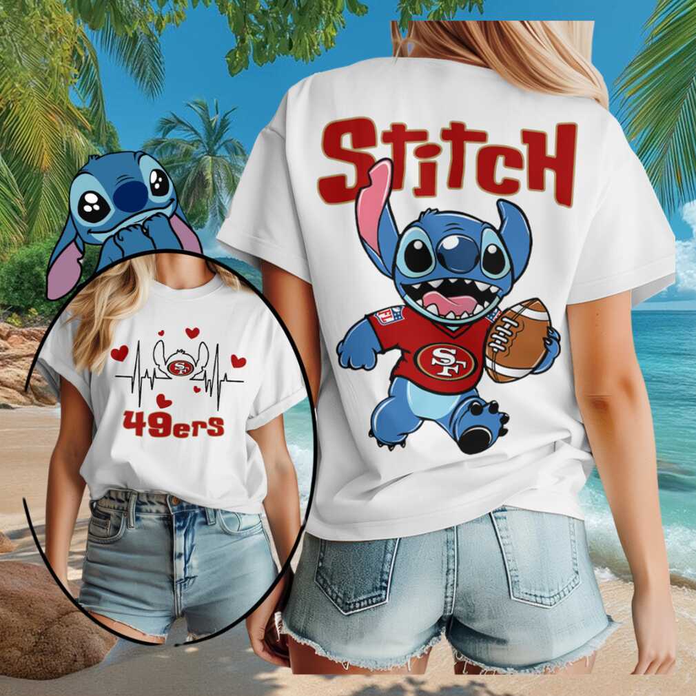 San Francisco 49ers Merch 2026 Stitch Heartbeat Cute Sports T-Shirt Gifts For Football Lover