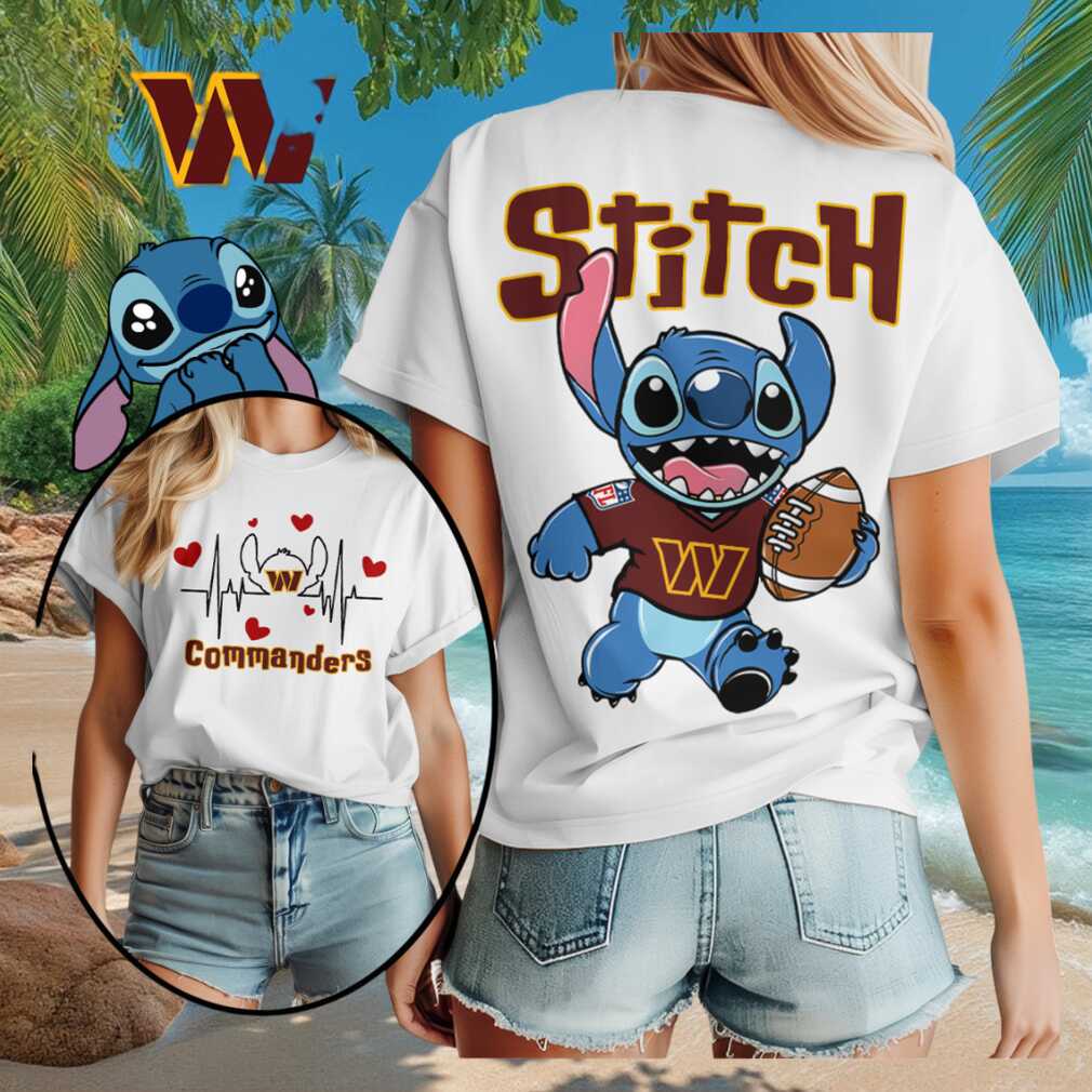 Washington Commanders Merch 2026 Stitch Character Heartbeat T-Shirt Gift For Football Lover