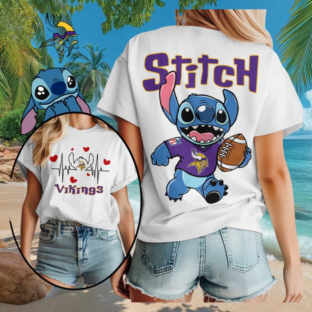 Minnesota Vikings Merch 2026 Minnesota Football Stitch Heartbeat Cute Sports Shirt Fan Gifts
