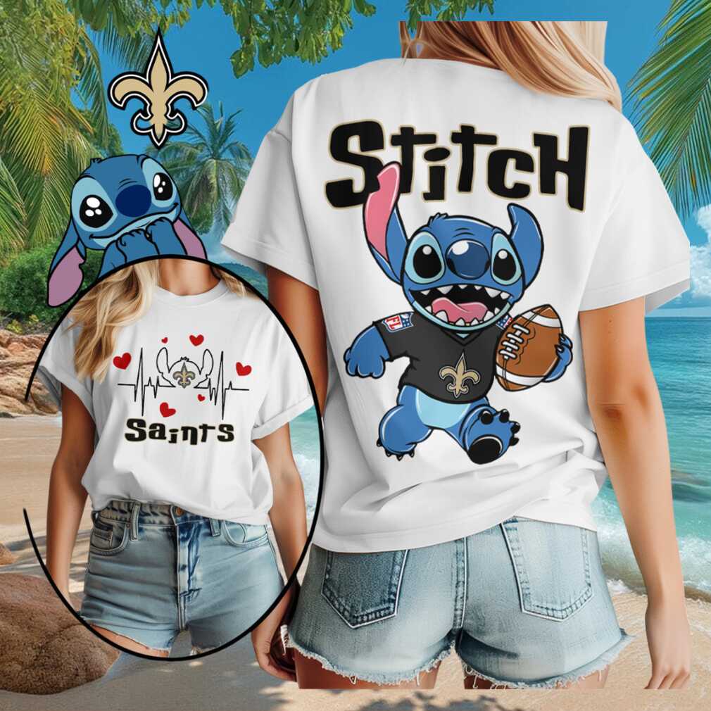 New Orleans Saints Merch 2026 Stitch Football Heartbeat T-Shirt Best Gifts For Girlfriend
