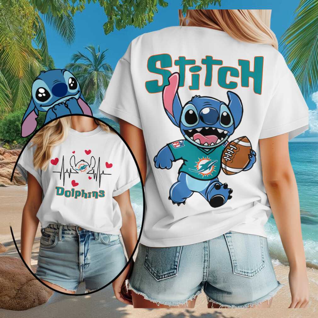 Miami Dolphins Merch 2026 Miami Football Stitch Mascot Dolphin Heartbeat Shirt Gift For Her
