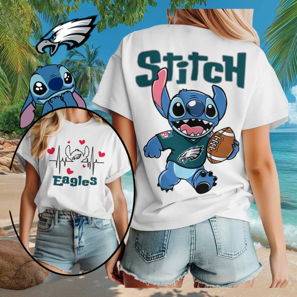 Philadelphia Eagles Merch 2026 Stitch Football Heartbeat T-Shirt Cute Gifts For Sisters