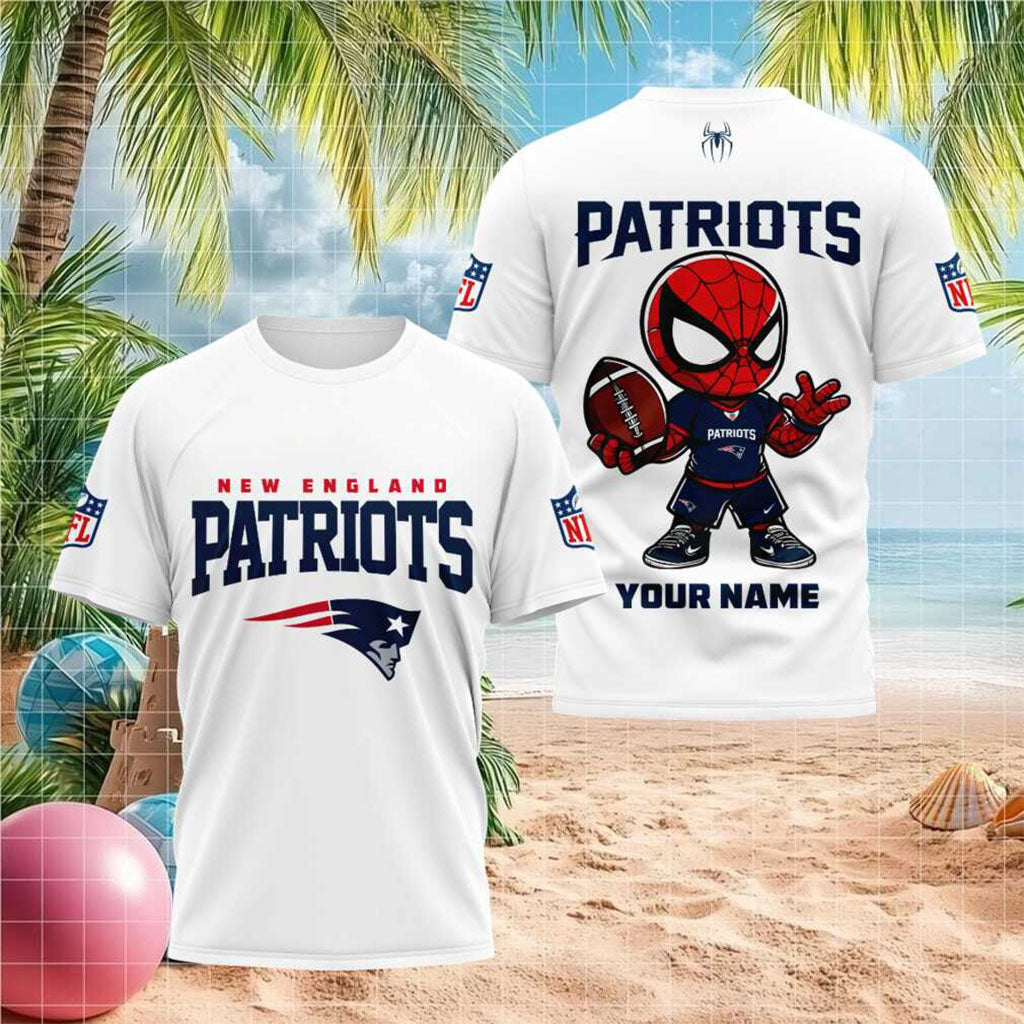 Custom Name New England Patriots Spiderman Football T-Shirt New England Patriots Merch Fan Gift