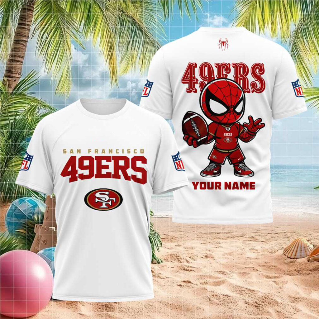 Custom Name San Francisco 49ers Spiderman Football T-Shirt San Francisco 49ers Merch Fan Gift