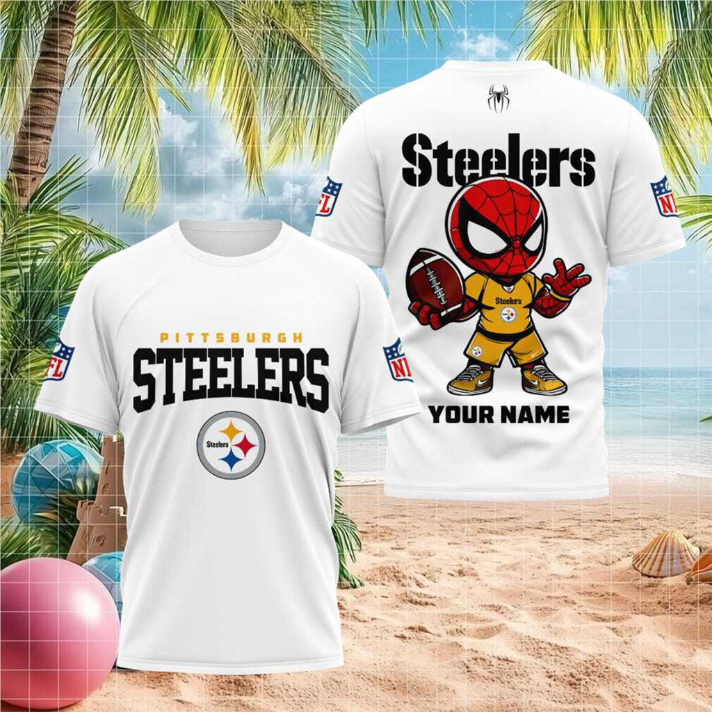 Custom Name Pittsburgh Steelers Spider Superhero Football T-Shirt Pittsburgh Steelers Merch