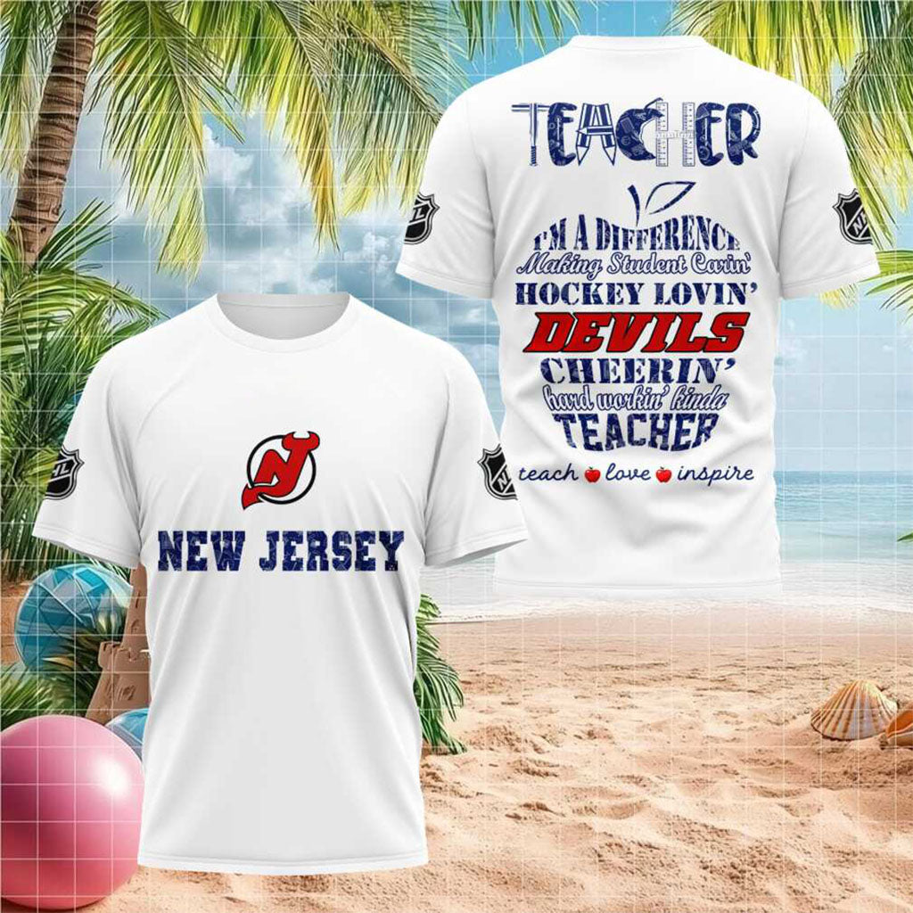 New Jersey Devils Hockey Teacher Love Inspire T-Shirt New Jersey Devils Merch Present