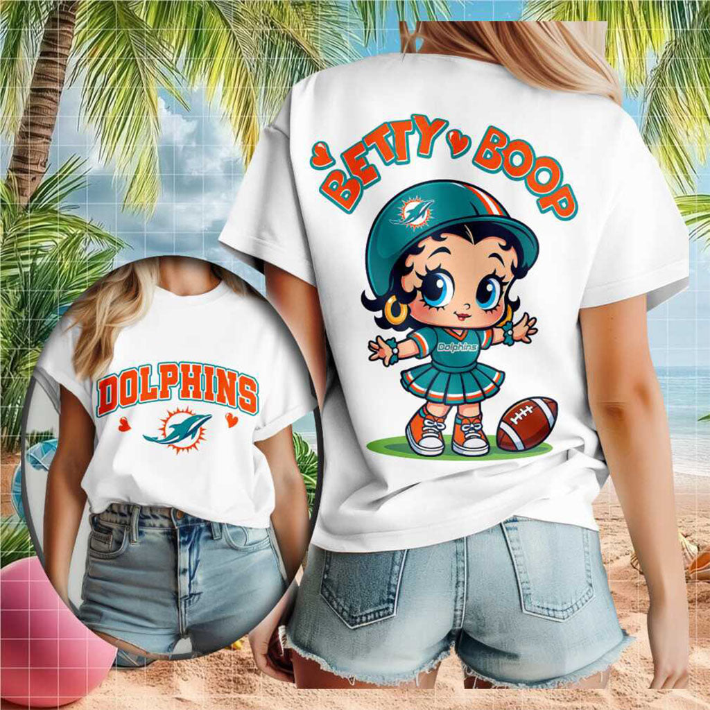 Miami Football Betty Boop Cheerleader Cute T-Shirt Miami Dolphins Merch Gift For Fans