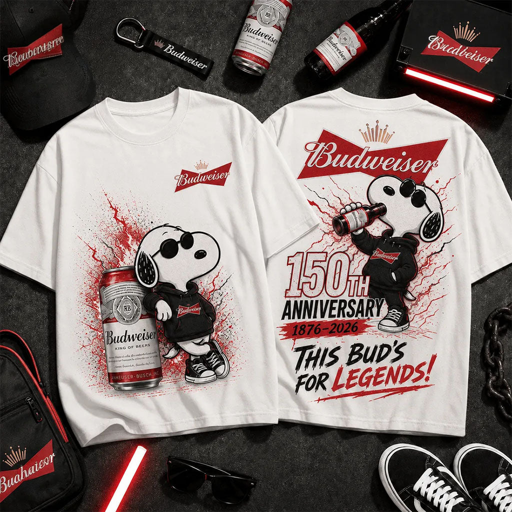 Budweiser x Snoopy 150th Anniversary White T-Shirt Budweiser Merch Gifts For Beer Lovers