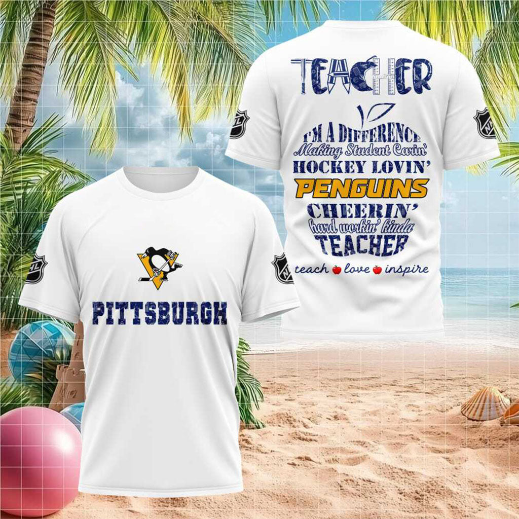 Pittsburgh Penguins Hockey Lovin Teacher Teach Love Inspire T-Shirt Pittsburgh Penguins Merch